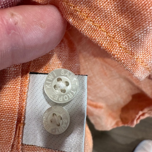 Kiwi Men's 100% Linen Casual Orange Button Down Shirt Size Large St. Barths - Picture 6 of 8